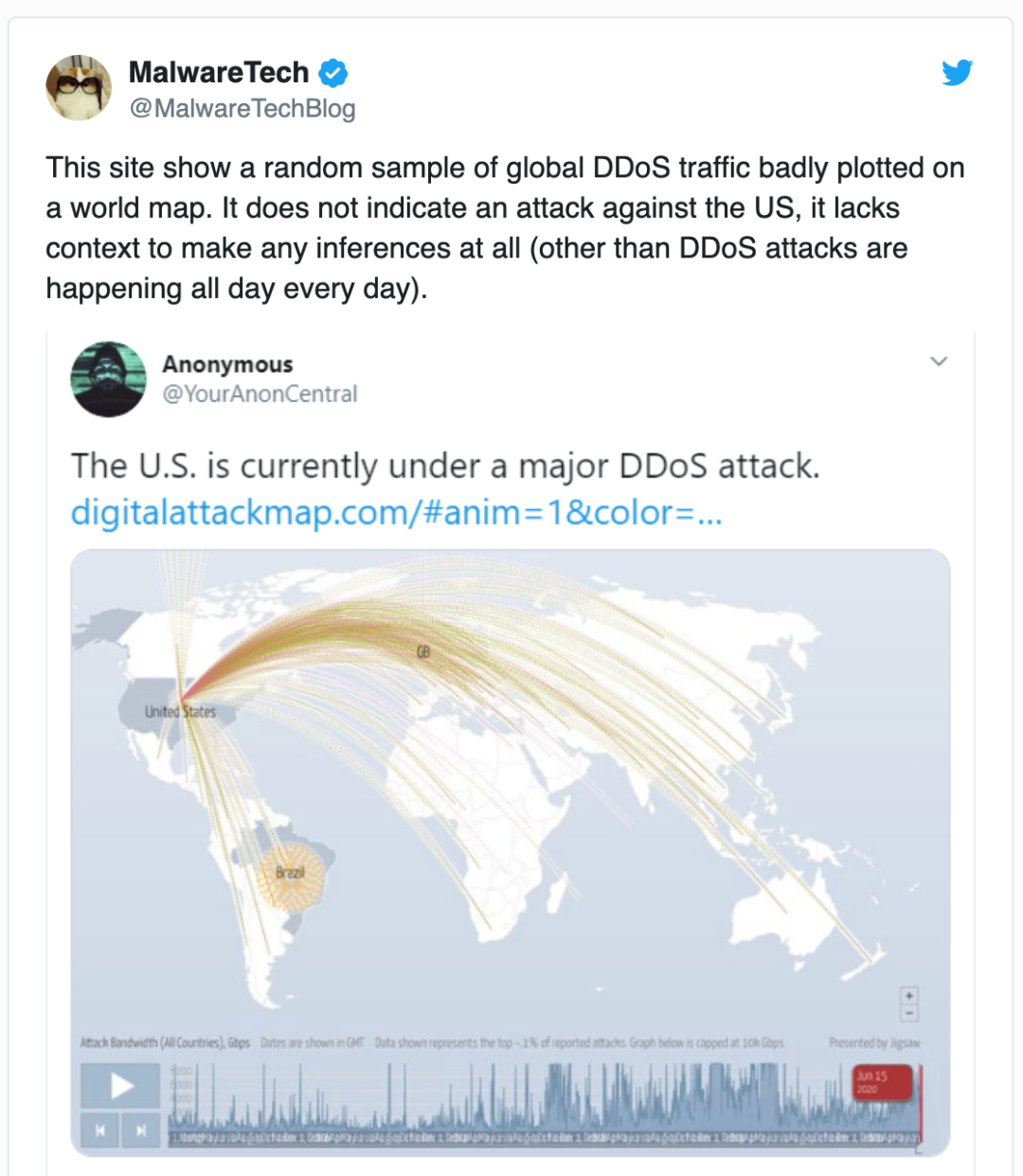 6月15日美國發(fā)生大規(guī)模 DDoS 攻擊：AT&T、Twitter、Netflix、谷歌等 30 家遭殃