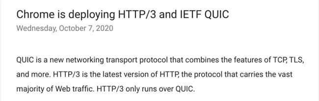 Chrome正在啟用HTTP/3，支持IETF QUIC
