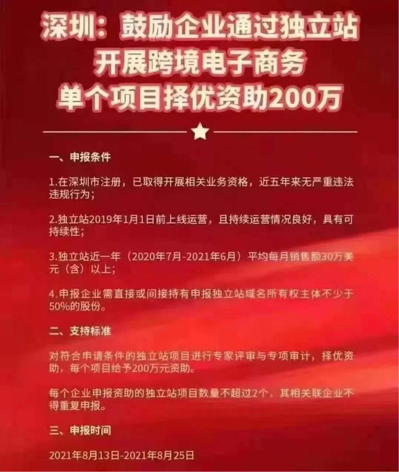 深圳鼓勵建設跨境獨立電商網(wǎng)站建設 賣家最高補貼 200w！