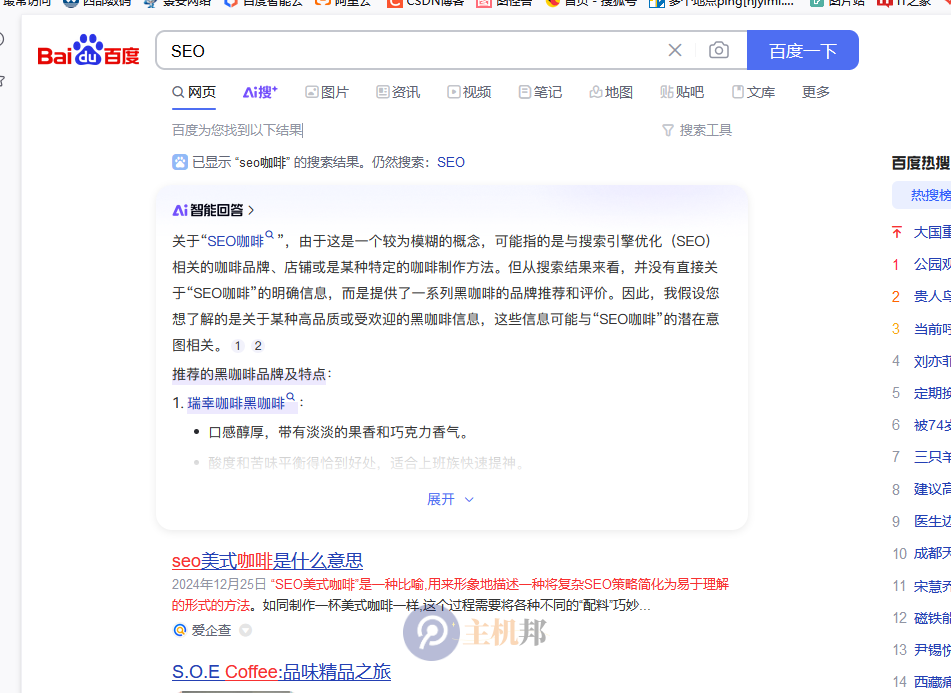 百度搜索可能被AI玩壞了，搜SEO展示SEO咖啡