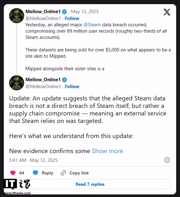 約 8900 萬條 Steam 賬戶信息在暗網(wǎng)待售，用戶游戲庫面臨風險